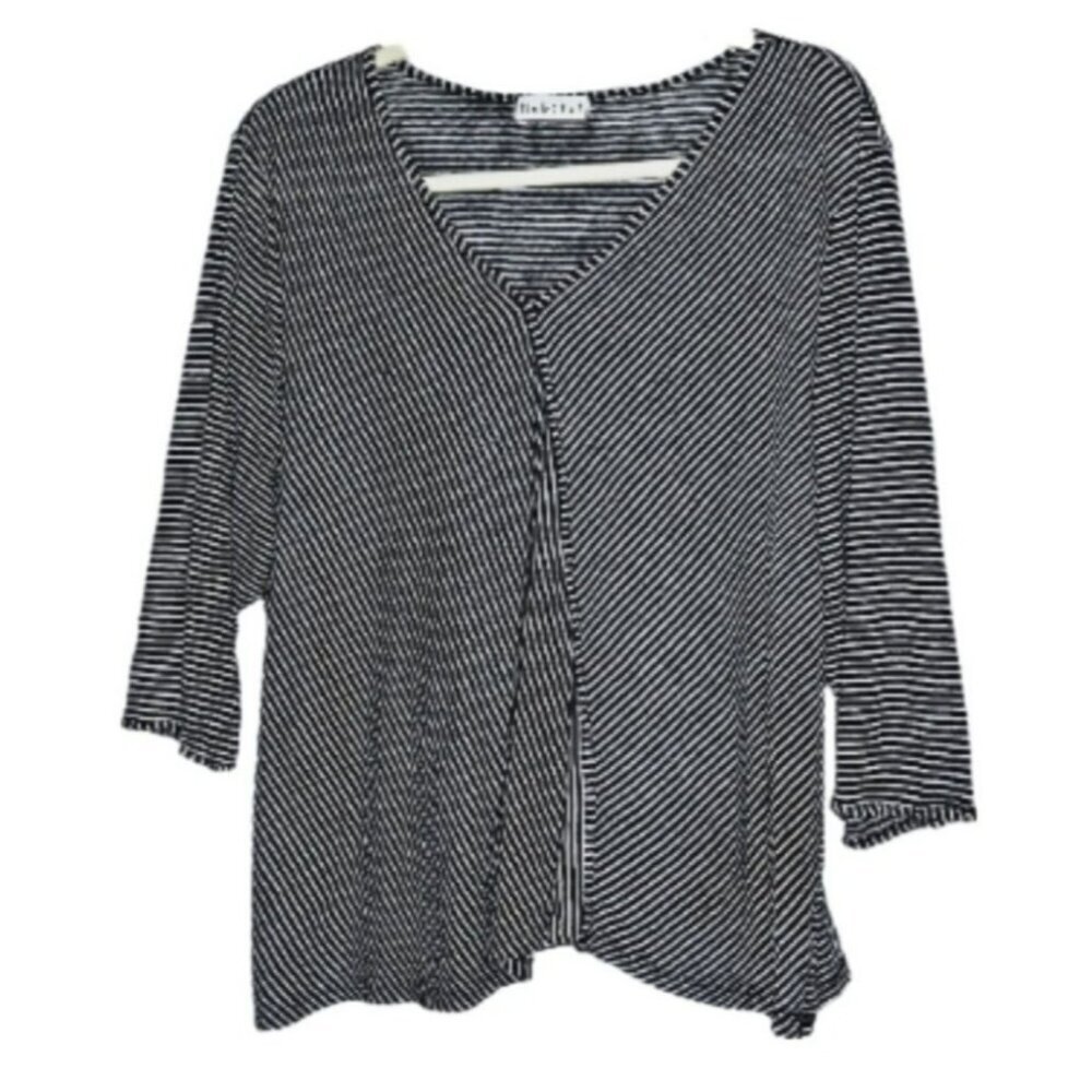 Habitat Linen‎ Black White Striped Oversized Lagenloock 3/4 Sleeve Drapey size L